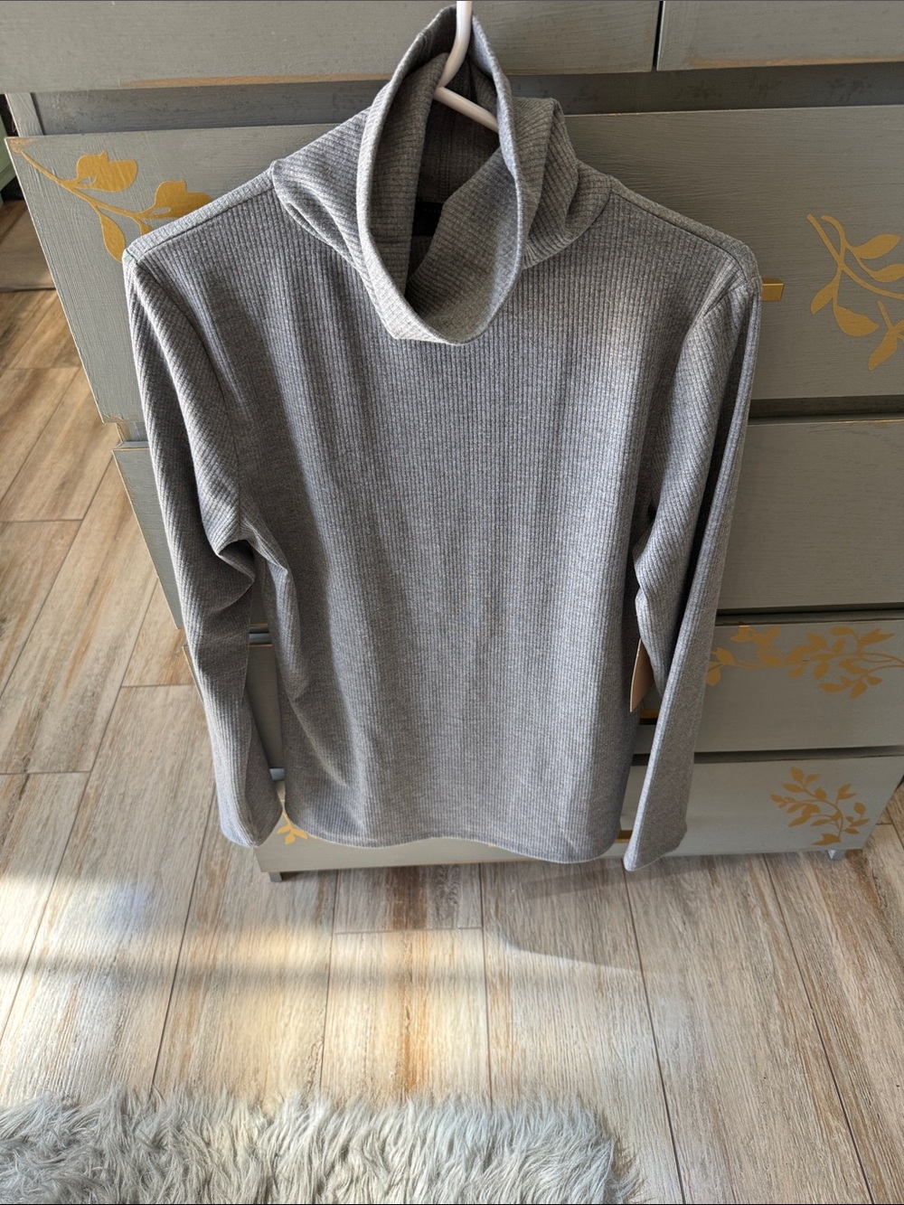 Halogen Light Gray Ribbed Turtleneck Sweater